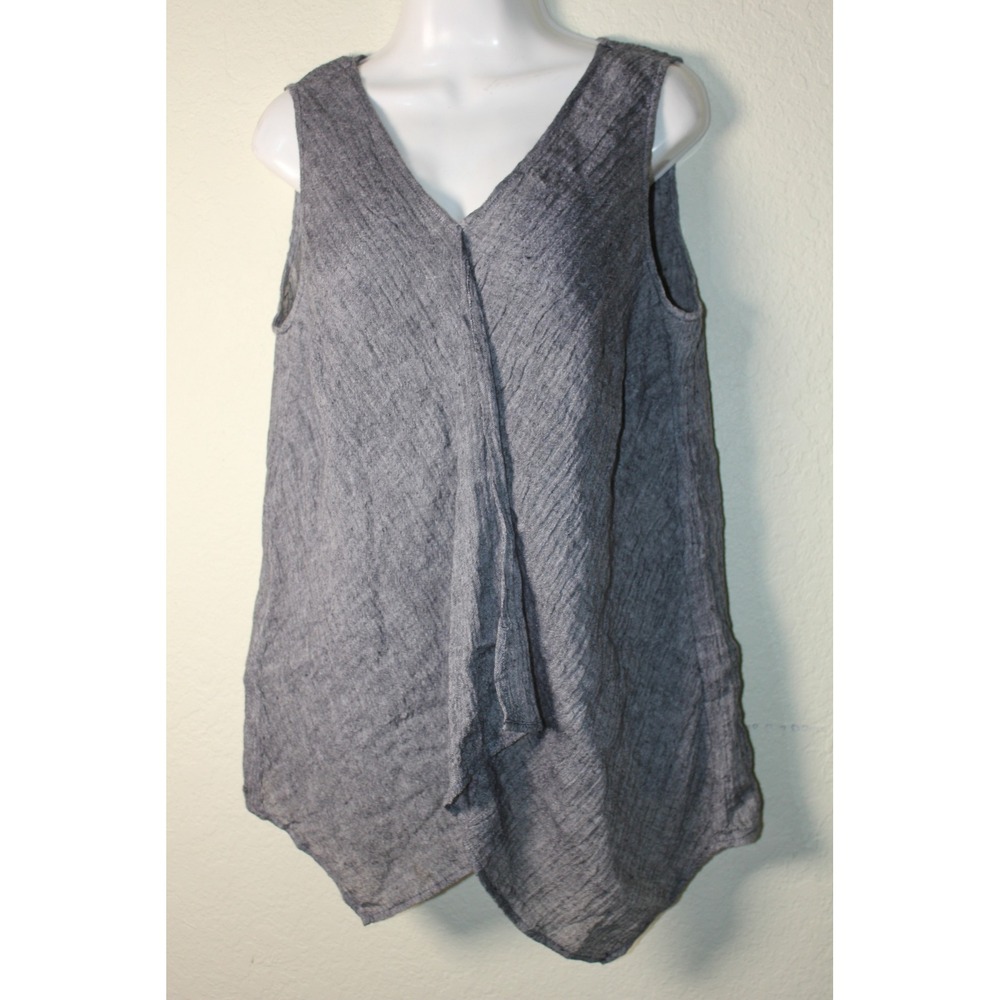 J. Jill Pure Jill Women Small Charcoal Grey 100% Linen Marled Scoop Neck Top
